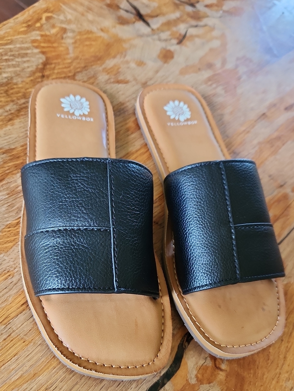 YELLOWBOX‎ sz 8.5 dixon flat slides black vegan